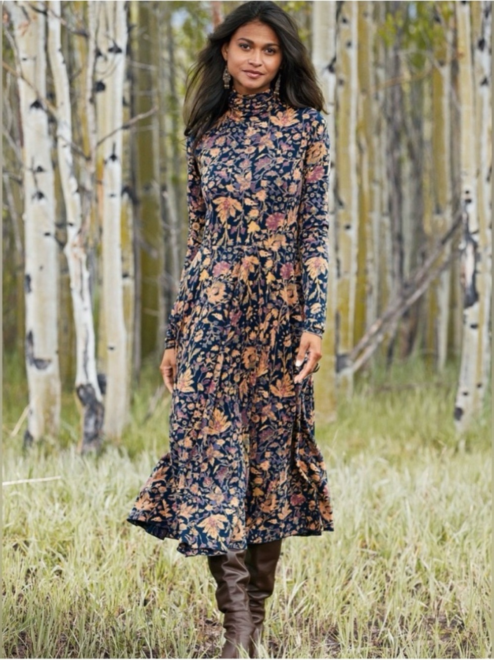 NWOT Peruvian Connection Persian Rose Navy Floral T-Neck Midi Dress plus sz XXL